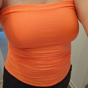 Poof! Beautiful Bright Orange Nylon/Spandex Strapless Tube Top, Shelf Bra, M/L